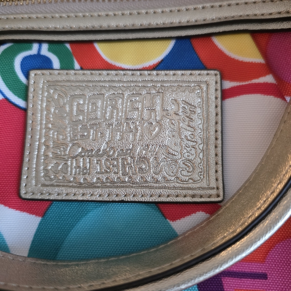 Coach Rare Vintage Bright Multicolor Bag Gold Accents New With Tags F20080 Tote - Picture 4 of 6
